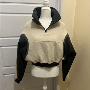 Beige and Green Cowl Neck Sweater